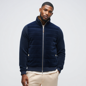 Cárdigan de <span class=keywords><strong>Lana</strong></span> y Algodón para <span class=keywords><strong>Hombre</strong></span> OEM con Cierre y Cuello de Piel |   Prendas de Punto Gruesas Personalizadas para Invierno - Product Image 1