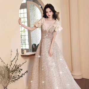 Champagne Glitter Evening Gown Sweetheart Neckline Empire Waist 3D Patterns For Coming Of Age Ceremony - Product Image 2