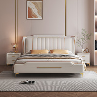 Nouveau lit double moderne minimaliste en bois massif de style italien, luxe léger, avec sommier à lattes et sommier à ressorts avec rangement surélevé, taille King-size