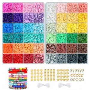 Polymer <b>Clay</b> Beads Set 6mm 48 Colors 6500 Pieces DIY Bracelet Jewelry Making <b>Kit</b> With Clasps and Charms - Product Image 1