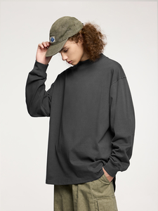 เสื้อยืดแขนยาวผ้าฝ้าย100% ใหม่สำหรับผู้ชายเสื้อยืดทรงหลวมแบบทางการสำหรับฤดูใบไม้ร่วงและฤดูหนาว - Product Image 2