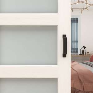 Porte de grange en bois blanc à 5 panneaux, version démontable, avec panneaux de verre dépoli - Product Image 2