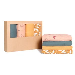 环保定制印刷可爱包装盒金色供应商平纹细布婴儿接收毯新生儿