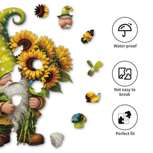 Custom Sunflower Gnome Irregular Wooden Jigsaw Puzzle L Size Adult Unique Shape DIY <b>Game</b>, Support Custom Image & Logo Printing - Product Image 3