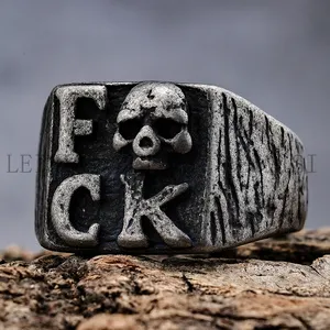 Hommes En Acier Inoxydable Gothique Punk Biker Bijoux Lettre Crâne Étanche Anneaux Rétro Moto Biker Anneaux Antique Bijoux