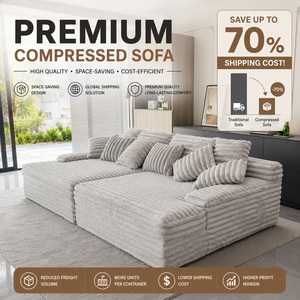 Sofá Modular Seccional en Forma de L con Nervaduras Verticales Anchas, Comprimido al Vacío, con Bloques de Espuma Compresibles para Sala de Estar Grande - Product Image 1