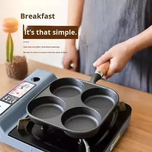 Padella in Ghisa a Quattro Fori per Uova e Hamburger, Non Rivestita, Antiaderente, Quadrata, Compatibile con Piani a Induzione e Fornelli a Gas - Product Image 2