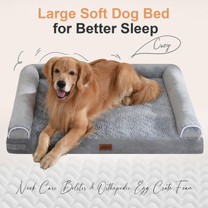 Luxury Large <strong>Dog</strong> &amp; Cat Bed Orthopedic Washable Memory Foam Velvet Eco-Friendly Grey Waterproof 40x32x6.5" for <strong>Couch</strong>/<strong>Sofa</strong> - Product Image 2