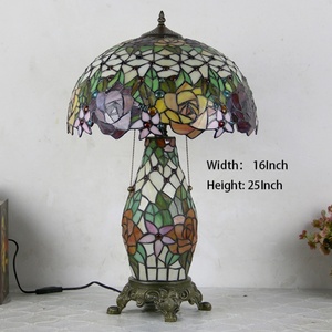 LongHuiJing Classic European Mediterranean Eco-Friendly Flexible Adjustable Dome Table Lamp <b>Rose</b> Stained Glass Lampshade AC LED - Product Image 3