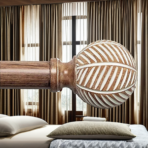 QITERI Venta Caliente de Fábrica Barra de Cortina de Madera de 25mm con Diseño Art Deco, Ajustable y Retráctil, con Acabado de Veta de Madera, para Hoteles - Product Image 2