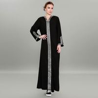 K384 Vente chaude Robe longue islamique à manches longues pour femmes musulmanes, Abaya unie noire, robe modeste
