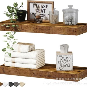 <b>Wall</b> <b>Mounted</b> Wooden Storage <b>Shelf</b> Rectangle 2 Tier Rustic Style For Bedroom Bathroom Easy Cleaning - Product Image 5