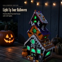 Figurine personnalisée en pâte à modeler, maison hantée d'Halloween avec lumière LED, décoration de table citrouille et fantôme