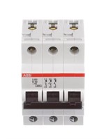 Disjoncteur tripolaire type D ABB S203-D20 20A 6kA, capacité de coupure 400V, montage sur rail DIN, adapté à la protection des charges inductives de moteur