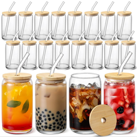 Best-seller canette de bière 16oz 18oz verres à boire boîte en verre borosilicaté avec couvercle en bambou et paille en verre