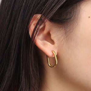 <span class=keywords><strong>Orecchini</strong></span> a Cerchio Minimalisti Ovali <span class=keywords><strong>Rettangolari</strong></span> Chris April in Acciaio Inossidabile 316L Placcato <span class=keywords><strong>Oro</strong></span> 18k - Product Image 2