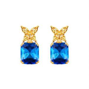 Orecchini a farfalla con zirconi placcati oro, taglio a cuscino, per donna, gioielli alla moda romantici da festa, orecchini in lega - Product Image 1