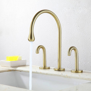 Robinet de lavabo moderne à double poignée en laiton brossé doré, 3 trous, à poser sur le comptoir, <span class=keywords><strong>prix</strong></span> usine - Product Image 2
