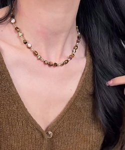 Cuentas de perlas de cristal de ojo de tigre marrón <span class=keywords><strong>Natural</strong></span> para mujer, joyería, collar de cuentas de café, cadena de suéter - Product Image 2