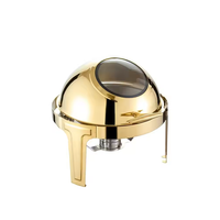 Calentador de Comida Tipo Chafing Dish de Acero Inoxidable Dorado de 6L, Venta Directa de Fábrica, con Tapa Visible, Diseño Moderno y Acabado Espejo, Funciona con Alcohol