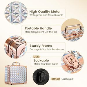 Trousse de Maquillage de Voyage avec Support pour Pinceaux, Miroir LED Magnétique, <span class=keywords><strong>Valise</strong></span> Cosmétique avec Serrure à Clé - Product Image 2