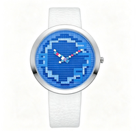 Montre à quartz unisexe créative avec cadran en mosaïque de pixels, boîtier rond en alliage, bracelet en cuir PU, montre-bracelet décontractée et tendance pour le quotidien et les cadeaux