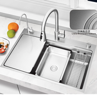 Ensemble d'évier de cuisine rectangulaire multifonctionnel en acier inoxydable 304 avec robinet, égouttoir et panier de lavage, grande taille, vente en gros