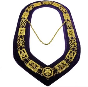 <b>Red</b> Velvet Masonic Collar Gold Plated Chain With Enamel Medallions Religious Theme Irregular Shape Art Collectible - Product Image 5