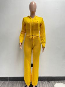 Viviblook Z1230ST03 Ensemble de sport 2 pièces pour femme, motif uni, automne-hiver, pull à capuche tricoté et pantalon décontracté - Product Image 5