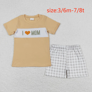 Ensembles de vêtements pour enfants en spandex/polyester écologiques à manches courtes assortis pour frères et sœurs, avec inscription « I Love Mom » - Product Image 3