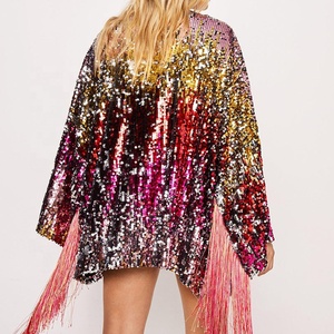 Camicie Kimono per ragazze larghe lucide con paillettes personalizzate estive di tendenza camicie Kimono con paillettes da donna con fondo con <span class=keywords><strong>frange</strong></span> oversize - Product Image 2