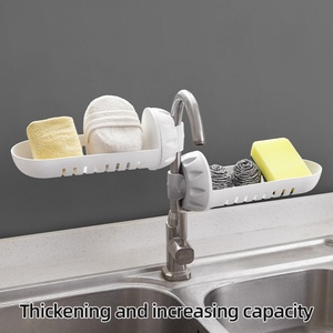 Plastic Faucet Organizer Bathroom Sundries Soap Rag Hook <b>Rack</b> Supply Organizer Kitchen Sink Storage <b>Rack</b> with Drain <b>Shelf</b> - Product Image 6