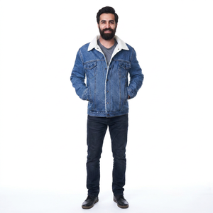 Veste en jean pour homme Finer Threads, nouveau design, fermeture éclair, respirante, broderie, tricotée unie, collection automne - Product Image 1