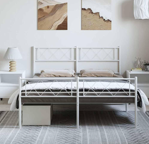 White Modern Metal <strong>Bed</strong> Frame with Headboard and Storage for Teenagers or <strong>Guests</strong> Living Room Use Dimensions 150*200cm - Product Image 1