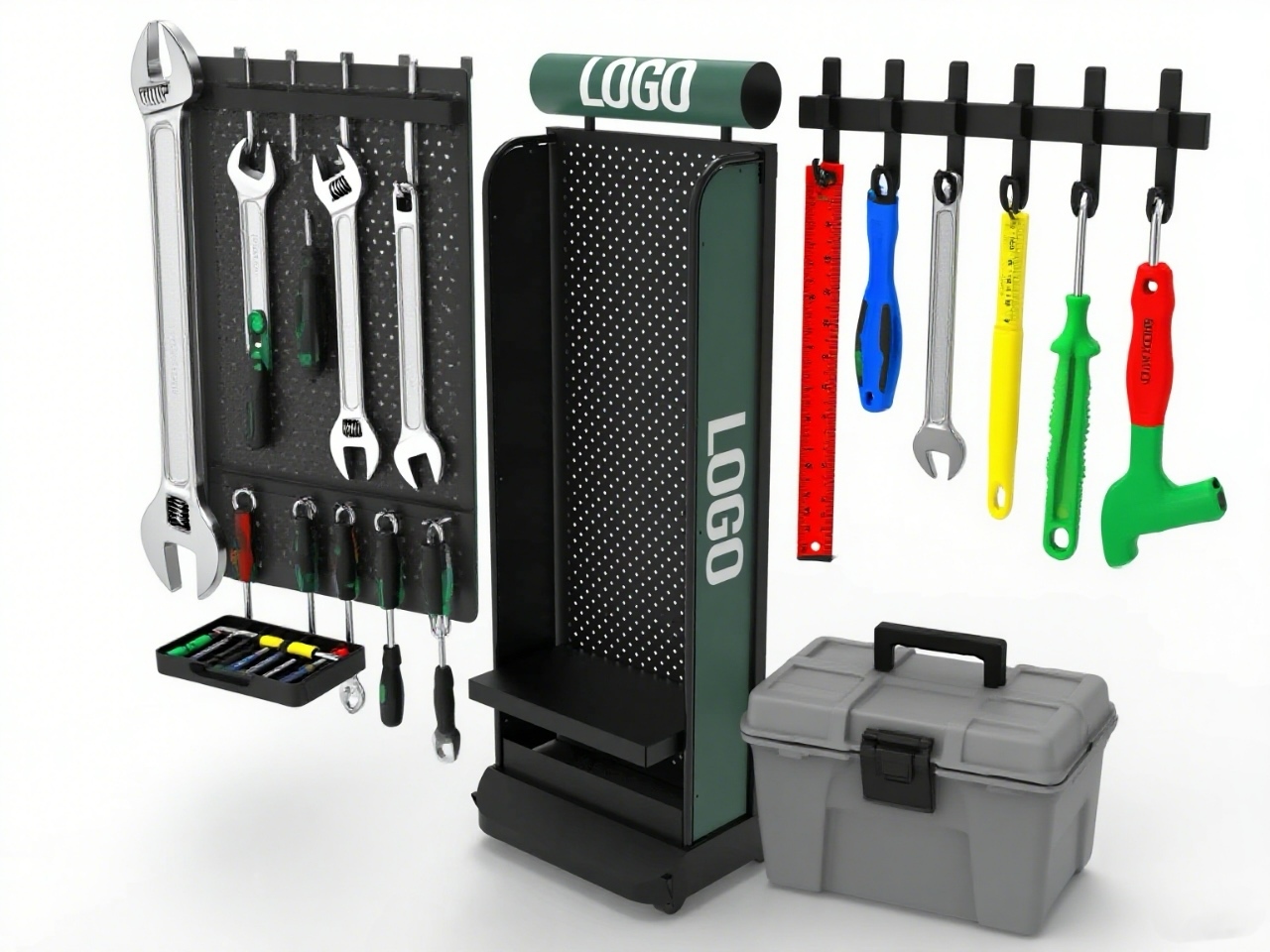 Apache Custom Rolling Metal Pegboard Tool Display Racks for Supermarkets, Hardware Retail Stores and Automotive Showrooms — view 3