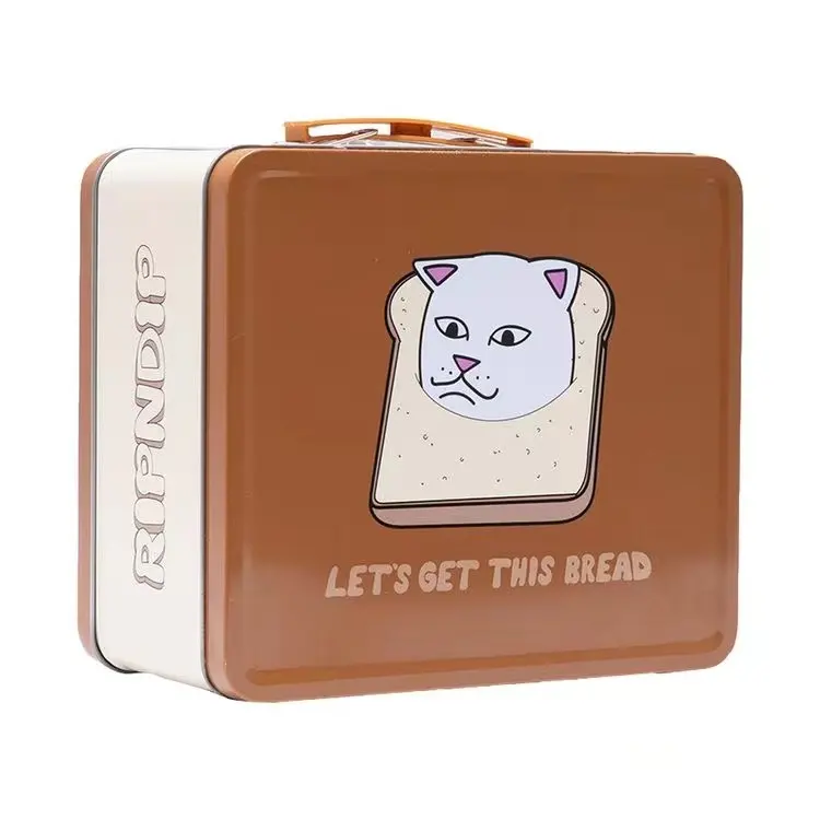 Custom Printed Food Grade Bamboo Stainless Steel Metal Lunch Box Packaging Retro Rectangle Plain Metal Lunch Box