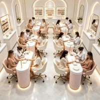 Table de manucure rose de luxe avec éclairage LED, poste de travail moderne double pour salon de manucure avec chaises pour techniciennes