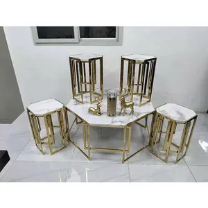 Mueble de cristal con espejo dorado mesa de comedor de madera maciza casual mesa de cafetería diseño moderno centro de mármol mesa de centro dorado