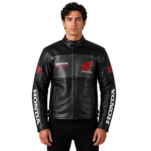 Veste de course pour motards en cuir de vache véritable avec protection CE niveau 2 et protège-dos - Product Image 1