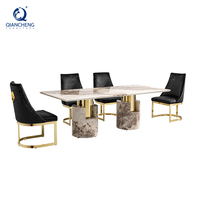 QIANCHENG – meubles de maison en acier inoxydable, ensemble de 6 chaises en pierre, or, vente en gros, quartz, marbre, tables de salle à manger