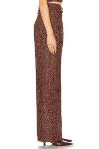 <span class=keywords><strong>Pantaloni</strong></span> Larghi in Tweed di Lusso da <span class=keywords><strong>Donna</strong></span>, Vita Alta con Doppia Fibbia Metallica, Tessuto Mélange <span class=keywords><strong>Bordeaux</strong></span>, Casual per Feste - Product Image 2