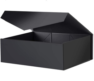 Boîte cadeau rectangulaire rigide prête à l'emploi, fermeture magnétique, boîte pliante noire - Product Image 1