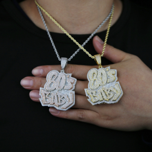Iced Out Bling CZ Huruf 80-An Bayi Liontin Kalung Dua Nada Disepuh Zirkon Bayi Pesona Kalung Pria Wanita Hip Hop Perhiasan Baru - Product Image 5