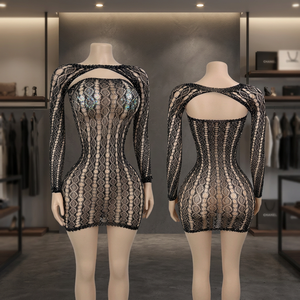 Ballroom Dance Lace Dress 2-Piece Set Shawl Added Fishnet Rhinestones Exotic Dancewear Stripper Club Outfits Spandex/Nylon W.E. - Product Image 2