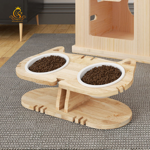 EUR Vet khéo léo Thiết Kế Bằng Gỗ Cao Mèo Món Ăn Thiết Lập Tròn Đôi Bát Trung Chuyển Thân Thiện Với Môi Đứng Cho Mèo & Chó - Product Image 3