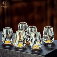 Ensemble de Verres à Shot Montagne Dorée en Feuille d'Or 24K, Tasse en Verre en Forme de Goutte d'Eau, Verre à Shot en Cristal Diamant 15 ml, Petite Tasse à Vin de Luxe