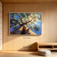 Tableau mural sur toile Arbre de Vie, Peinture abstraite Paysage Naturel avec Lumière du Soleil Traversant la Forêt, Grande Décoration Murale Paysagère à l'Huile