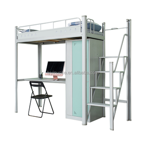 Multifunktionales Kombiniertes Studenten-Wohnheimbett, Hochbett mit Mittelleiter und Schreibtisch-Schrank für College-Hostels - Product Image 2