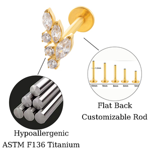 Pendientes Hipoalergénicos Maina para Tragus, Titanio ASTM F136, Zirconia, Piercing para Cartílago y Labio, <span class=keywords><strong>Labret</strong></span> con Rosca Interna y Parte Trasera Plana - Product Image 2