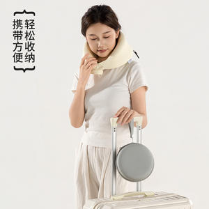 Oreiller en mousse à mémoire de forme en U, rafraîchissant, pour le voyage, soutien du cou, portable, pour la sieste au bureau, bleu uni - Product Image 4